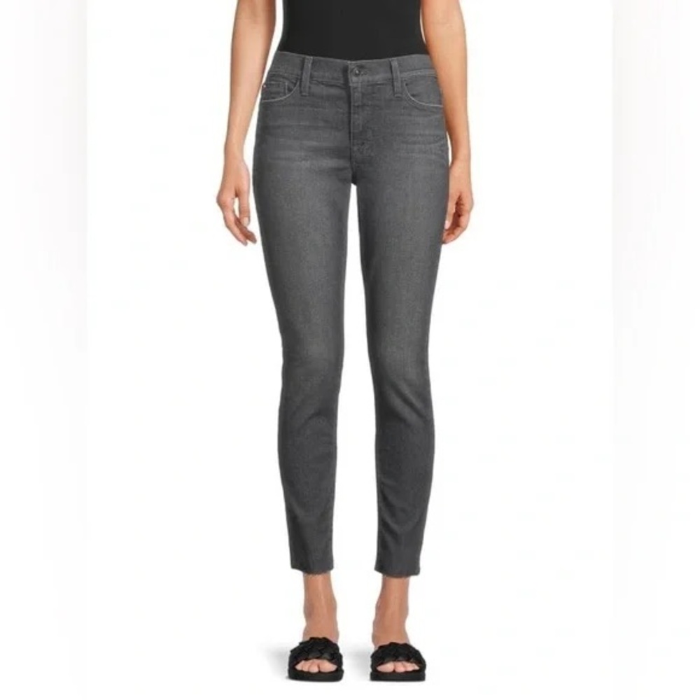 HUDSON Natalie Mid-rise Ankle Super Skinny Frayed Hem Denim Jeans in Grey Wash